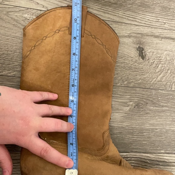 Camel Suede Pointed Toe Cowboy Boots - Picture 9 of 10